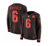 Women Nike Cleveland Browns #6 Baker Mayfield Limited Brown Therma Long Sleeve NFL Jersey