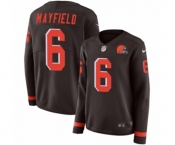 Women Nike Cleveland Browns #6 Baker Mayfield Limited Brown Therma Long Sleeve NFL Jersey