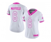 Women Nike Cleveland Browns #6 Baker Mayfield White Pink Stitched NFL Limited Rush Fashion Jersey