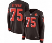 Women Nike Cleveland Browns #75 Joel Bitonio Limited Brown Therma Long Sleeve NFL Jersey