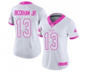 Women's Cleveland Browns #13 Odell Beckham Jr. Limited White Pink Rush Fashion Football Jersey