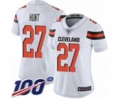Women's Cleveland Browns #27 Kareem Hunt White Vapor Untouchable Limited Player 100th Season Football Jersey