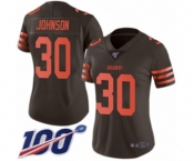 Women's Cleveland Browns #30 D'Ernest Johnson Limited Brown Rush Vapor Untouchable 100th Season Football Jersey