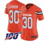 Women's Cleveland Browns #30 D'Ernest Johnson Orange Alternate Vapor Untouchable Limited Player 100th Season Football Jersey