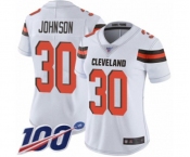 Women's Cleveland Browns #30 D'Ernest Johnson White Vapor Untouchable Limited Player 100th Season Football Jersey