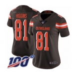 Women's Cleveland Browns #81 Rashard Higgins Brown Team Color Vapor Untouchable Limited Player 100th Season Football Jersey