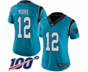 Women's Carolina Panthers #12 DJ Moore Limited Blue Rush Vapor Untouchable 100th Season Football Jersey