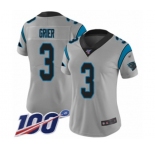 Women's Carolina Panthers #3 Will Grier Silver Inverted Legend Limited 100th Season Football Jersey