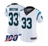 Women's Carolina Panthers #33 Tre Boston White Vapor Untouchable Limited Player 100th Season Football Jersey