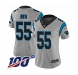Women's Carolina Panthers #55 Bruce Irvin Silver Inverted Legend Limited 100th Season Football Jersey