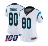 Women's Carolina Panthers #80 Ian Thomas White Vapor Untouchable Limited Player 100th Season Football Jersey
