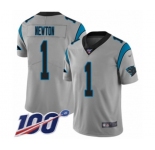Youth Carolina Panthers #1 Cam Newton Silver Inverted Legend Limited 100th Season Football Jersey