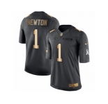 Youth Nike Carolina Panthers #1 Cam Newton Limited Black Gold Salute to Service NFL Jersey