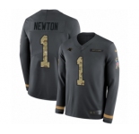Youth Nike Carolina Panthers #1 Cam Newton Limited Black Salute to Service Therma Long Sleeve NFL Jersey