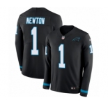 Youth Nike Carolina Panthers #1 Cam Newton Limited Black Therma Long Sleeve NFL Jersey