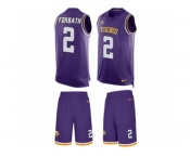 Men Nike Minnesota Vikings #2 Kai Forbath Limited Purple Tank Top Suit NFL Jersey