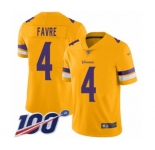 Men's Minnesota Vikings #4 Brett Favre Limited Gold Inverted Legend 100th Season Football Jersey