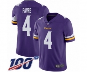 Men's Minnesota Vikings #4 Brett Favre Purple Team Color Vapor Untouchable Limited Player 100th Season Football Jersey