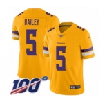 Men's Minnesota Vikings #5 Dan Bailey Limited Gold Inverted Legend 100th Season Football Jersey