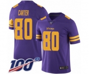 Men's Minnesota Vikings #80 Cris Carter Limited Purple Rush Vapor Untouchable 100th Season Football Jersey