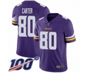 Men's Minnesota Vikings #80 Cris Carter Purple Team Color Vapor Untouchable Limited Player 100th Season Football Jersey