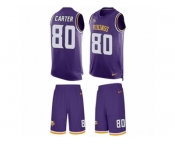 Men's Nike Minnesota Vikings #80 Cris Carter Limited Purple Tank Top Suit NFL Jersey