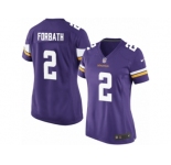Women Nike Minnesota Vikings #2 Kai Forbath Game Purple Team Color NFL Jersey