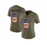 Women Nike Minnesota Vikings #5 Teddy Bridgewater Limited Olive USA Flag 2017 Salute to Service NFL Jersey