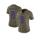 Women Nike Minnesota Vikings #8 Sam Bradford Olive Stitched NFL Limited 2017 Salute to Service Jersey