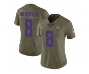 Women Nike Minnesota Vikings #8 Sam Bradford Olive Stitched NFL Limited 2017 Salute to Service Jersey