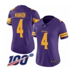 Women's Minnesota Vikings #4 Sean Mannion Limited Purple Rush Vapor Untouchable 100th Season Football Jersey