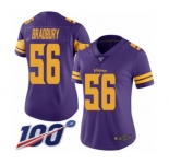 Women's Minnesota Vikings #56 Garrett Bradbury Limited Purple Rush Vapor Untouchable 100th Season Football Jersey