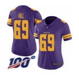 Women's Minnesota Vikings #69 Rashod Hill Limited Purple Rush Vapor Untouchable 100th Season Football Jersey
