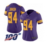 Women's Minnesota Vikings #94 Jaleel Johnson Limited Purple Rush Vapor Untouchable 100th Season Football Jersey