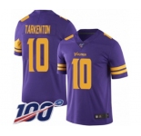 Youth Minnesota Vikings #10 Fran Tarkenton Limited Purple Rush Vapor Untouchable 100th Season Football Jersey
