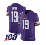 Youth Minnesota Vikings #19 Adam Thielen Purple Team Color Vapor Untouchable Limited Player 100th Season Football Jersey