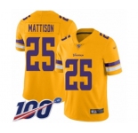 Youth Minnesota Vikings #25 Alexander Mattison Limited Gold Inverted Legend 100th Season Football Jersey