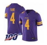 Youth Minnesota Vikings #4 Brett Favre Limited Purple Rush Vapor Untouchable 100th Season Football Jersey