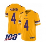 Youth Minnesota Vikings #4 Sean Mannion Limited Gold Inverted Legend 100th Season Football Jersey