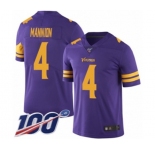 Youth Minnesota Vikings #4 Sean Mannion Limited Purple Rush Vapor Untouchable 100th Season Football Jersey