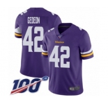 Youth Minnesota Vikings #42 Ben Gedeon Purple Team Color Vapor Untouchable Limited Player 100th Season Football Jersey