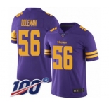 Youth Minnesota Vikings #56 Chris Doleman Limited Purple Rush Vapor Untouchable 100th Season Football Jersey