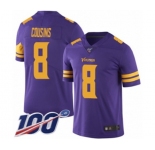 Youth Minnesota Vikings #8 Kirk Cousins Limited Purple Rush Vapor Untouchable 100th Season Football Jersey