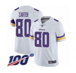 Youth Minnesota Vikings #80 Cris Carter White Vapor Untouchable Limited Player 100th Season Football Jersey