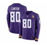 Youth Nike Minnesota Vikings #80 Cris Carter Limited Purple Therma Long Sleeve NFL Jersey
