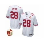 Men San Francisco 49ers #28 Carlos Hyde Nike White 70th Anniversary Patch Game Jersey