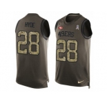 Men's Nike San Francisco 49ers #28 Carlos Hyde Limited Green Salute to Service Tank Top NFL Jersey