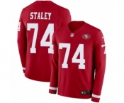 Men's Nike San Francisco 49ers #74 Joe Staley Limited Red Therma Long Sleeve NFL Jersey