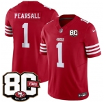 Men's San Francisco 49ers #1 Ricky Pearsall Red 80th Anniversary Patch 2026 F.U.S.E. Vapor Untouchable Limited Football Stitched Jersey