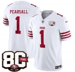Men's San Francisco 49ers #1 Ricky Pearsall White 80th Anniversary Patch 2026 F.U.S.E. Vapor Untouchable Limited Football Stitched Jersey